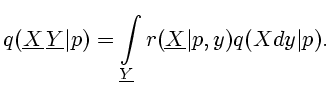 $\displaystyle q(\underline{X}\,\underline{Y}\vert p)=\int\limits_{\underline{Y}} r(\underline{X}\vert p,y)q(Xdy\vert p).$