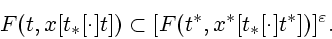 \begin{displaymath}
F(t,x[t_{\ast }[\cdot ]t])\subset \lbrack F(t^{\ast },x^{\ast }[t_{\ast
}[\cdot ]t^{\ast }])]^{\varepsilon }.
\end{displaymath}