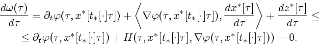 \begin{displaymath}
\begin{array}{c} \displaystyle
{d\omega (\tau ) \over d\tau}...
...arphi (\tau ,x^{\ast }[t_{\ast
}[\cdot ]\tau ]))=0.
\end{array}\end{displaymath}
