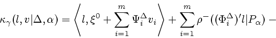 \begin{displaymath}
\kappa_{\gamma}(l,v\vert\Delta,\alpha)=\left< l,\xi^0+\sum_{...
...>+ \sum_{i=1}^m
\rho^-((\Phi_i^{\Delta})'l\vert P_{\alpha})-{}
\end{displaymath}