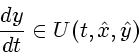 \begin{displaymath}
\frac{dy}{dt}\in
U(t, \hat x, \hat y) \end{displaymath}