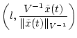 $\vphantom{\displaystyle \int\limits
{a^b}{a^b}}
{\displaystyle { \left( l,
\frac{V^{-1}\tilde{x}(t)}{\Vert\tilde{x}(t)\Vert _{V^{-1}}}\right)}} $