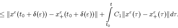 \begin{displaymath}
\le \Vert x^\varepsilon (t_0+\delta(\varepsilon )) - x^\vare...
...1\Vert x^\varepsilon (\tau)-x^\varepsilon _+(\tau)\Vert d\tau.
\end{displaymath}